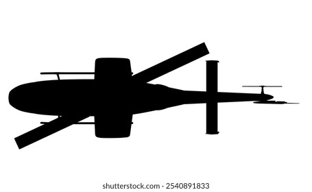 Silhueta preta do helicóptero. Ilustração isolada do vetor do ícone do computador no fundo branco