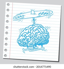 Helicopter brain flying. Sketchy illustration. 