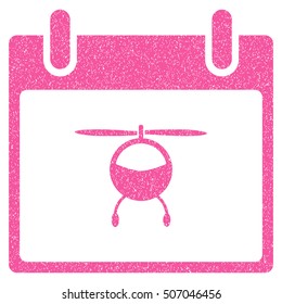 Helicopter Calendar Day grainy textured icon for overlay watermark stamps. Flat symbol with dust texture. Dotted vector pink ink rubber seal stamp with grunge design on a white background.