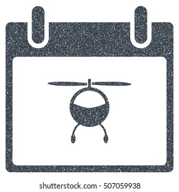 Helicopter Calendar Day grainy textured icon for overlay watermark stamps. Flat symbol with scratched texture. Dotted vector smooth blue ink rubber seal stamp with grunge design on a white background.