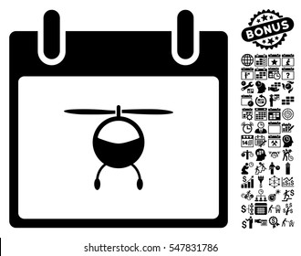 Helicopter Calendar Day icon with bonus calendar and time management clip art. Vector illustration style is flat iconic symbols, black, white background.