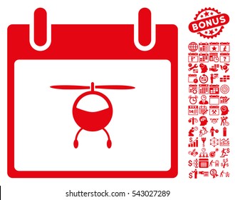 Helicopter Calendar Day pictograph with bonus calendar and time management clip art. Vector illustration style is flat iconic symbols, red, white background.