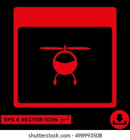 Helicopter Calendar Page icon. Vector EPS illustration style is flat iconic symbol, red color.