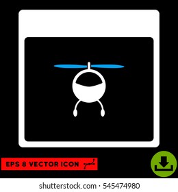 Helicopter Calendar Page icon. Vector EPS illustration style is flat iconic bicolor symbol, blue and white colors.