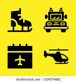 helicopter, calendar, truck and ice skate vector icon set. Sample icons set for web and graphic design