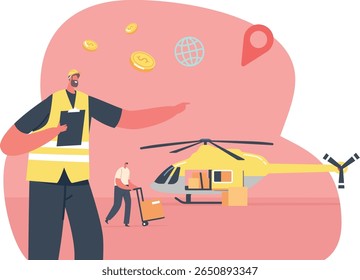 Helicopter cargo delivery service vector illustration