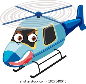 Helicopter cartoon character with angry face on white background illustration