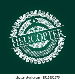 Helicopter chalkboard emblem on black board. Vector Illustration. Detailed.