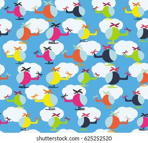 Helicopter children pattern on the sky with clouds