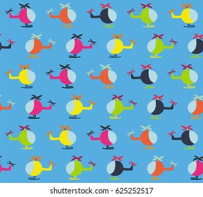 Helicopter children pattern on the skydifferent colors