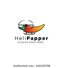 helicopter and chili logo template. gradient red to orange color. 