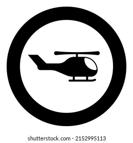 Helicóptero chopper en el icono de aire en la imagen del vector de color negro redondo círculo estilo de contorno sólido