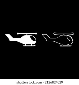 Helicopter chopper in air set icon white color vector illustration image solid fill outline contour line thin flat style