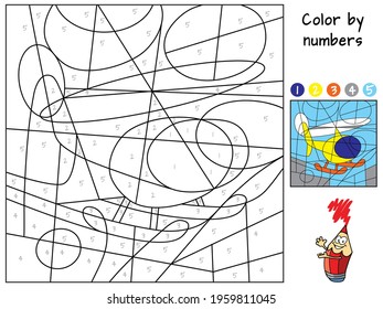 Helicopter. Color by numbers. Coloring book. Educational puzzle game for children. Cartoon vector illustration