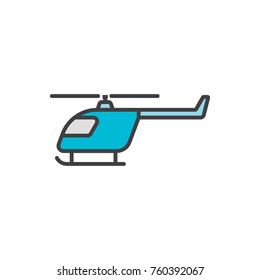 Helicopter colored flat line icon.