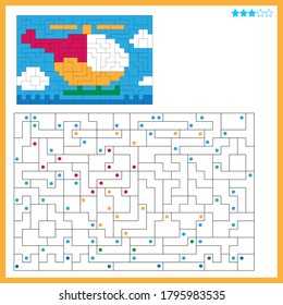 Helicopter. Coloring book for kids. Colorful Puzzle Game for Children with answer.
