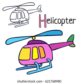 Helicopter. Coloring book page. Cartoon vector illustration.