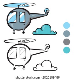 Helicopter Coloring page for preschool children. Learn numbers for kindergartens and schools. Educational game.