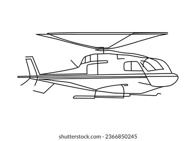 Helicóptero en estilo de dibujo de línea continua. Dibujo de línea negra en la ilustración vectorial de fondo blanco.