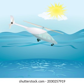 Helicopter crash on sea. vector
