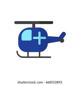 Helicopter with cross flat icon, filled vector sign, colorful pictogram isolated on white. Air ambulance symbol, logo illustration. Flat style design
