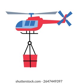 Helicopter delivery icon in flat style