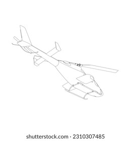 Helicopter detailed outline. Vector isolated on a white background. Adult military helicopter coloring page for book. Copter and Aircraft. Vector illustration. Black contour sketch illustrate.