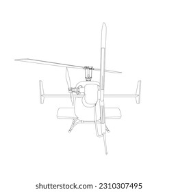 Esquema detallado del helicóptero. Vector aislado en un fondo blanco. Página de coloreado de helicópteros militares adultos para el libro. Cobre y aeronaves. Ilustración vectorial. Esbozo de contorno negro.