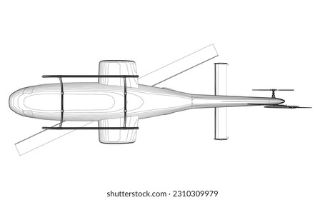 Helicopter detailed outline. Vector isolated on a white background. Adult military helicopter coloring page for book. Copter and Aircraft. Vector illustration. Black contour sketch illustrate.