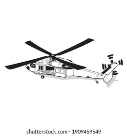 Silhouette detallada de helicóptero. Vector EPS 10 aislado en fondo blanco