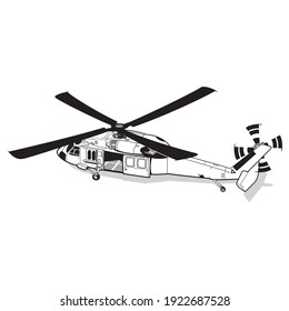 Silhouette detallada de helicóptero. Vector EPS 10 aislado en fondo blanco