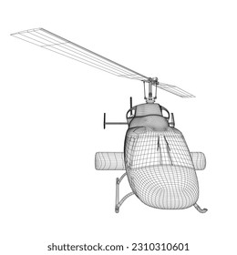Marco de cables detallado del helicóptero. Vector aislado en un fondo blanco. Página de coloreado de helicópteros militares adultos para el libro. Cobre y aeronaves. Ilustración vectorial. Ilustración del armazón negro. 3 D.
