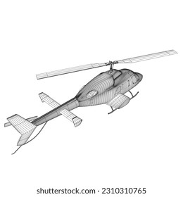 Marco de cables detallado del helicóptero. Vector aislado en un fondo blanco. Página de coloreado de helicópteros militares adultos para el libro. Cobre y aeronaves. Ilustración vectorial. Ilustración del armazón negro. 3 D.