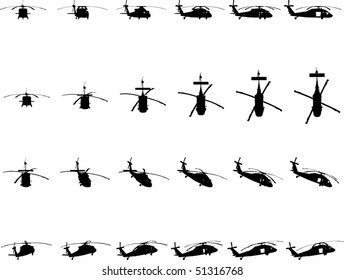 helicopter in different perspectives, vector