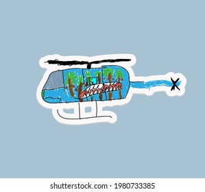 helicopter  doodle sticker  vector illustration