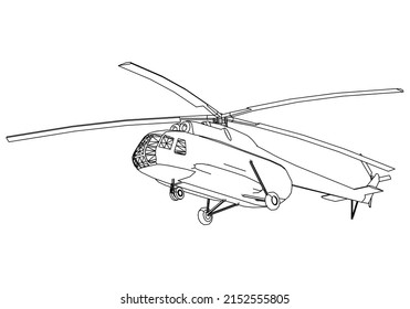 Helicopter drawing line art vector illustration for coloring book. Cartoon helicopter drawing for coloring book for kids and children.