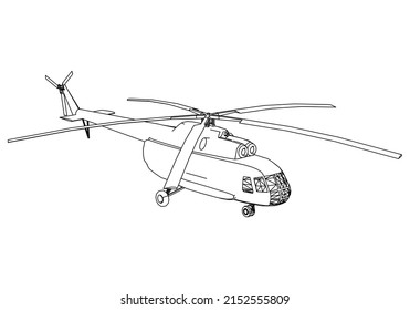 Helicopter drawing line art vector illustration for coloring book. Cartoon helicopter drawing for coloring book for kids and children.
