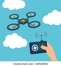 Helicopter drone design. technology icon, vector graphic