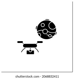 Helicopter drone glyph icon. Special observing digital device. Sending drones on Mars. Mars landing concept. Filled flat sign. Isolated silhouette vector illustration