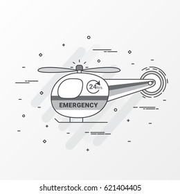 Helicopter emergency vector Images. Modern thin linear icons style in gray color  tone. can be used for graphic health care medical, and hospital website.