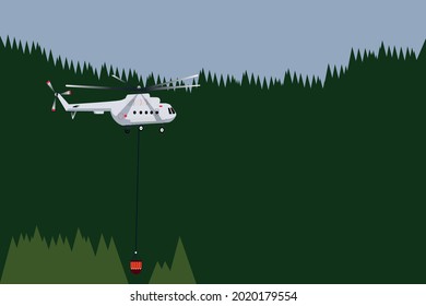 helicopter extinguishers dangerous wildfire in Turkey fighting bushfire dry woods burning trees firefighting natural disaster concept intense orange flames horizontal vector illustration