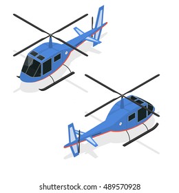 Helicopter Fast Air Passenger Transport Isometric View. Vector illustration of two helicopters back and front