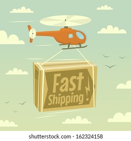 Helicopter and fast shipping. Vector illustration. 