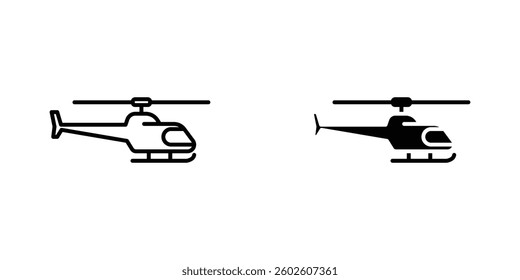Helicopter flat Icons in line outline and flat solid style on white background