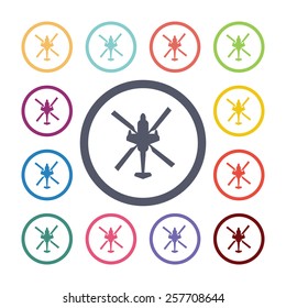 helicopter flat icons set. Open colorful buttons 