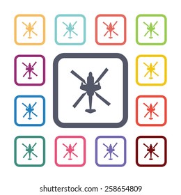 helicopter flat icons set. Open colorful buttons 