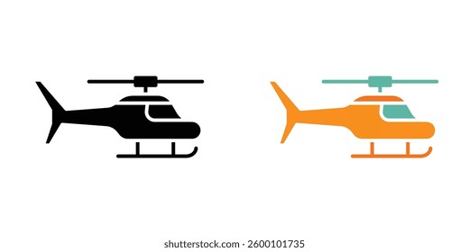 Helicopter flat and liner vector icons set