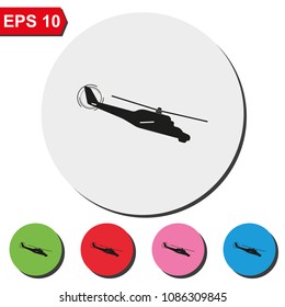 Helicopter flat round colorful vector icon.
