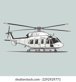 Ilustración portadora plana de helicóptero. Dibujo manual de helicóptero ilustración vectorial aislada