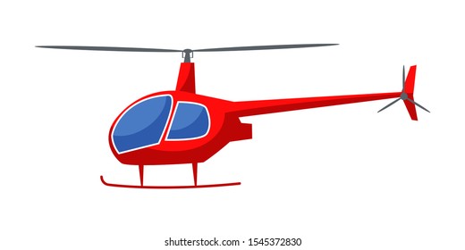 Helicopter flat vector illustration. Modern rotorcraft, aircraft with propeller side view. Emergency rescue service vehicle, news chopper. Air transportation mean isolated on white background